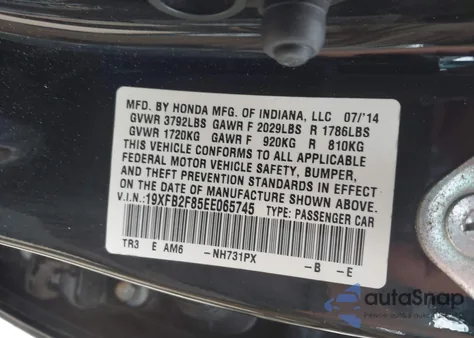 2014 Honda Civic Ex from USA, damaged, VIN 19XFB2F85EE065745